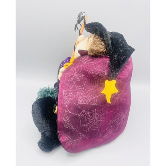 Halloween Witch Shelf Sitter 9” Decor Spiderweb Purple Kids of America Plush - Picture 3 of 7